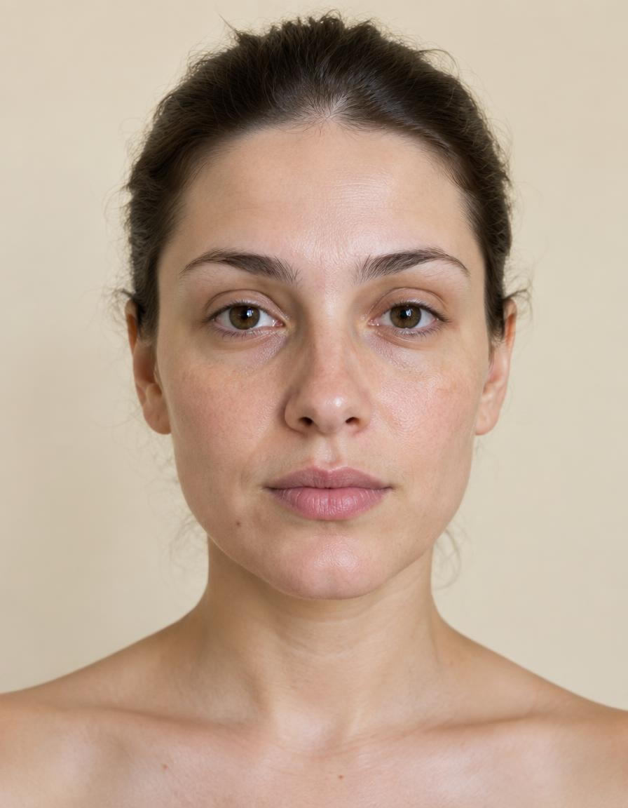 Before — bare face, natural skin